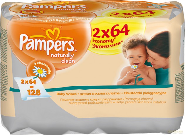 Pampers Naturally Clean Chusteczki Wkład 2x64sztuki [CHEMIA]