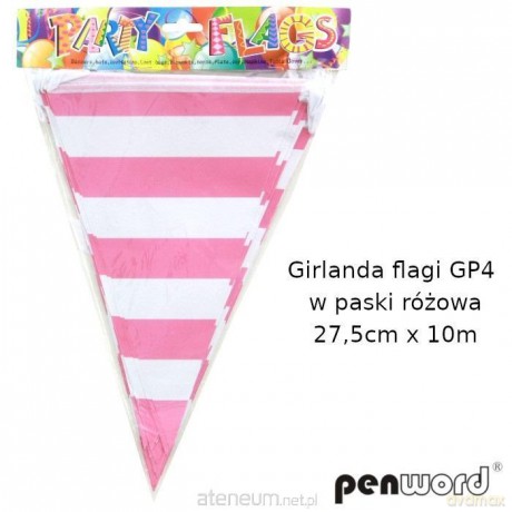 Girlanda flagi w paski różowa 27.5cmx10m