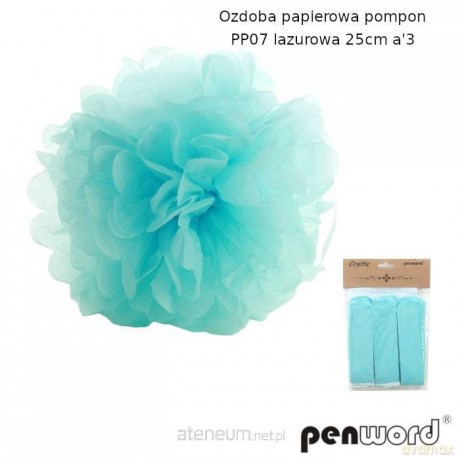 Ozdoba papierowa pompon lazurowa 25cm 3szt