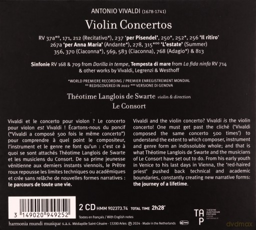 Vivaldi: Concerti Per Una Vita Theotime Langlois De Swarte Le Consort (digipack) [2CD]