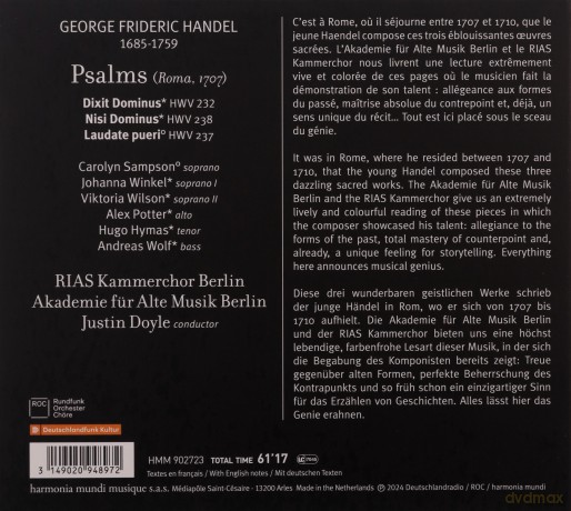 Handel: Dixit Dominus Laudate Pueri Nisi Dominus Akademie Fur Alte Musik Berlin Doyle RIAS Kammerchor (digipack) [CD]