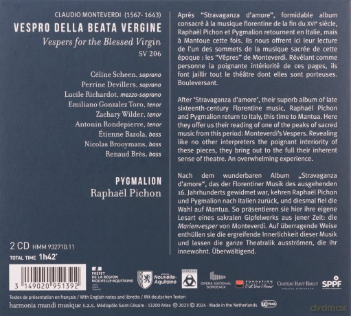 Monteverdi: Vespro Della Beata Vergine Pichon Pygmalion Scheen Devillers (digipack) [2CD]