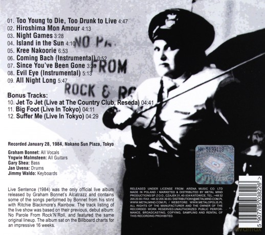 Alcatrazz: Live Sentence (+Bonusy) (digipack) [CD]