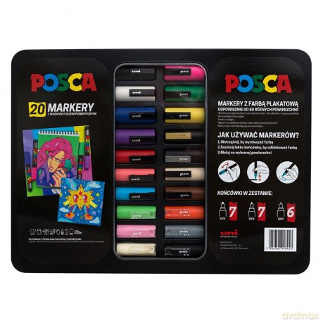 Zestaw markerów w metalowym etui 20 kolorów Posca