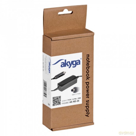 Akyga samochodowy zasilacz do notebooka dedykowany dla HP (19 V | 4,74 A | 90 W | 4,8 x 1,7 mm) AK-ND-35