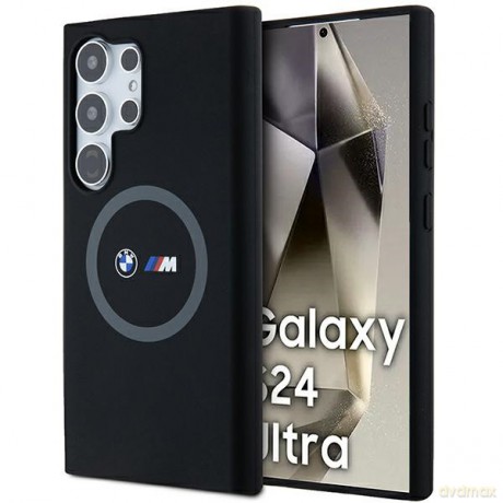 BMW nakładka do Samsung Galaxy S24 Ultra czarna M Silicone Printed Ring MagSafe