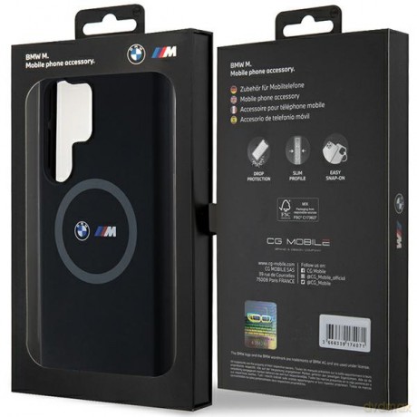 BMW nakładka do Samsung Galaxy S24 Ultra czarna M Silicone Printed Ring MagSafe