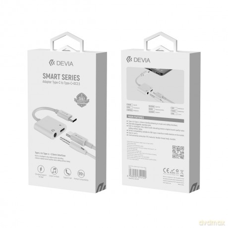 Devia adapter Smart USB-C - USB-C (port) + jack 3,5mm (port) biały
