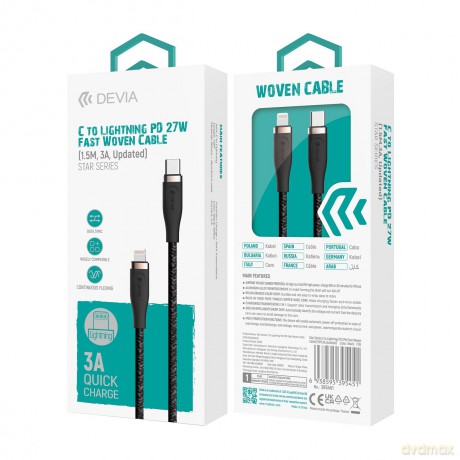 Devia kabel Star PD USB-C - Lightning 1,5 m 27W 3A czarny