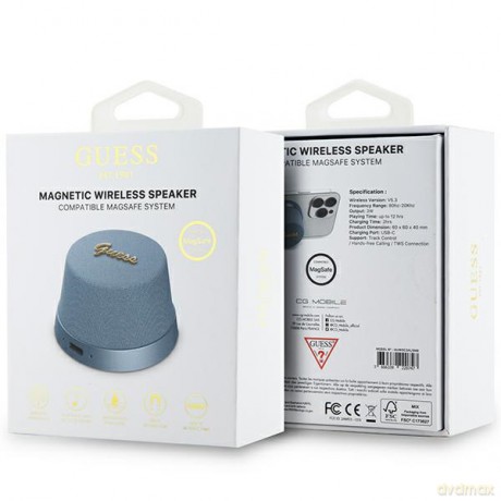 Guess głośnik Bluetooth GUWSC3ALSMB STAND MAGNETIC SCRIPT METAL niebieski