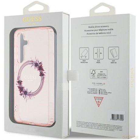Guess nakładka do Samsung Galaxy S24 GUHMS24SHFWFCP różowa HC MAGSAFE IML FLOWERS WREATH