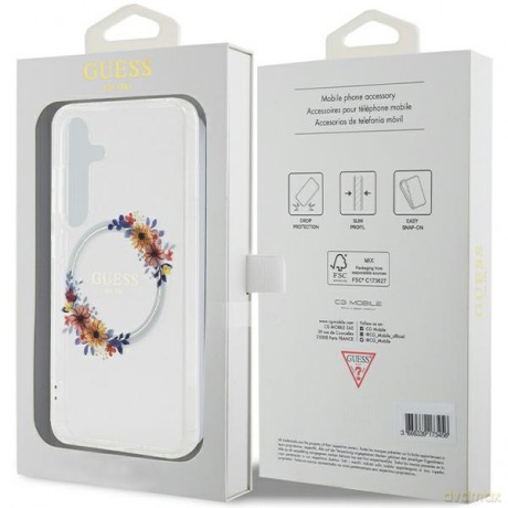 Guess nakładka do Samsung Galaxy S24 GUHMS24SHFWFCT transparentna HC MAGSAFE IML FLOWERS WREATH