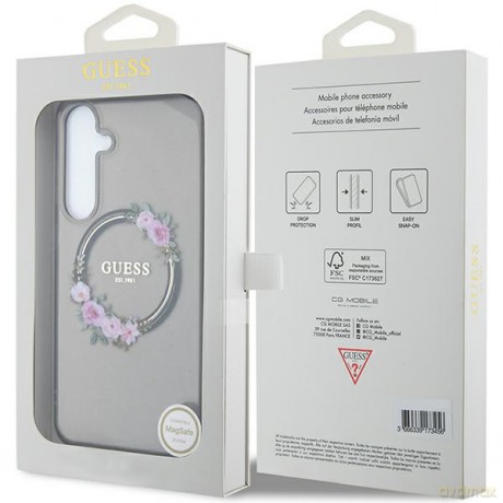 Guess nakładka do Samsung Galaxy S24 Plus GUHMS24MHFWFCK czarna HC MAGSAFE IML FLOWERS WREATH