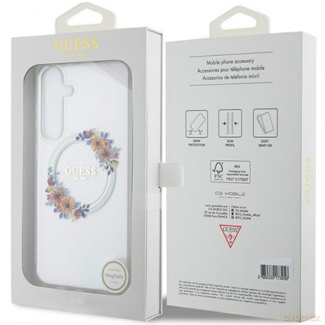 Guess nakładka do Samsung Galaxy S24 Plus GUHMS24MHFWFCT transparentna HC MAGSAFE IML FLOWERS WREATH
