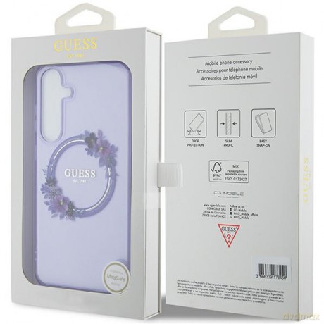 Guess nakładka do Samsung Galaxy S24 Plus GUHMS24MHFWFCU fioletowa HC MAGSAFE IML FLOWERS WREATH