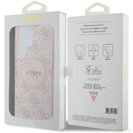 Guess nakładka do Samsung Galaxy S24 Ultra GUHMS24LG4GFRP różowa HC MAGSAFE PU 4G RING CLASSIC LOGO