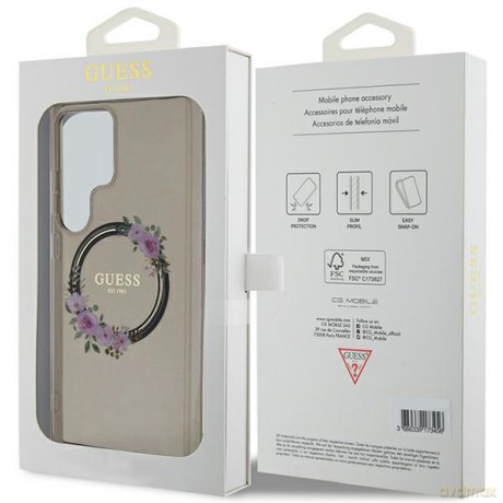 Guess nakładka do Samsung Galaxy S24 Ultra GUHMS24LHFWFCK czarna HC MAGSAFE IML FLOWERS WREATH