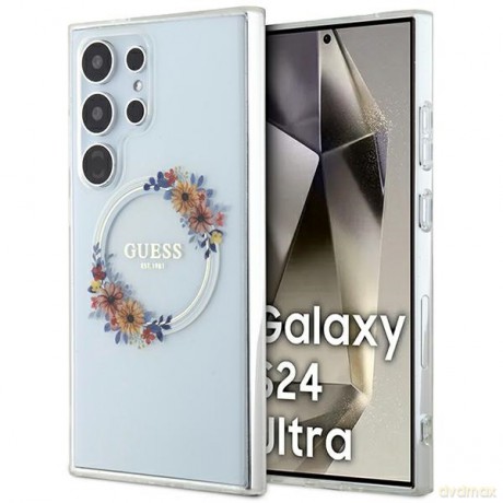 Guess nakładka do Samsung Galaxy S24 Ultra GUHMS24LHFWFCT transparentna HC MAGSAFE IML FLOWERS WREATH