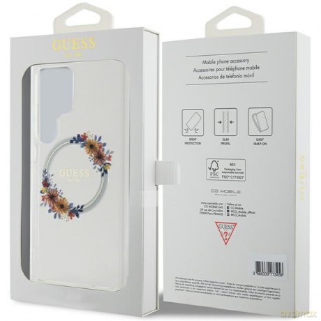 Guess nakładka do Samsung Galaxy S24 Ultra GUHMS24LHFWFCT transparentna HC MAGSAFE IML FLOWERS WREATH