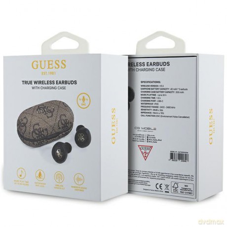 Guess słuchawki Bluetooth GUTWSP4EGW TWS ENC 4G PU METAL LOGO brązowe