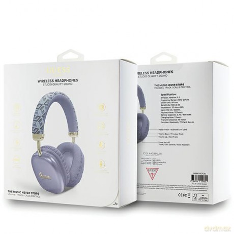Guess słuchawki nauszne Bluetooth GUBHK1GCTCSU GCUBE METALLIC SCRIPT LOGO fioletowe