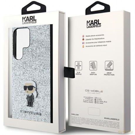 Karl Lagerfeld nakładka do Samsung Galaxy S24 Ultra KLHCS24LGCNPSG srebrna HC IKONIK FIXED GLITTER IKONIK LOGO METAL PIN