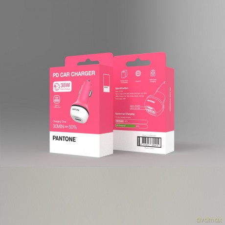 PANTONE ładowarka samochodowa 38W PD QC 1x USB 1x USB-C PT-PDDC05 Pink 184C