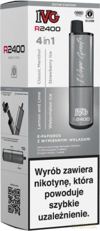 Urządzenie IVG R2400 Silver Starter Kit x 4 flavours Classic Menthol Watermelon Ice Strawberry Ice 20 mg 1 szt TTT