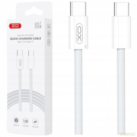 XO kabel NB-Q260B PD USB-C - USB-C 1,5m biały 60W
