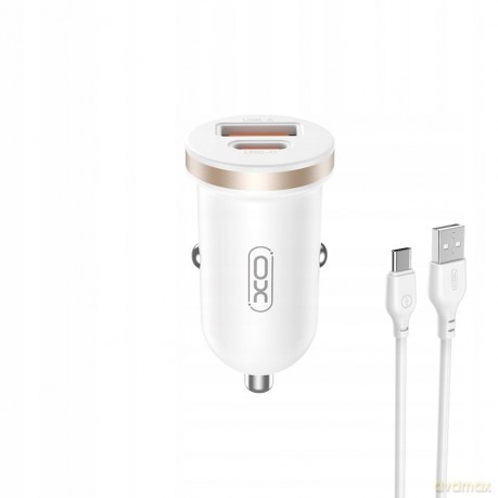 XO ładowarka samochodowa CC56 PD 30W QC 1x USB 1x USB-C biała + kabel USB - USB-C