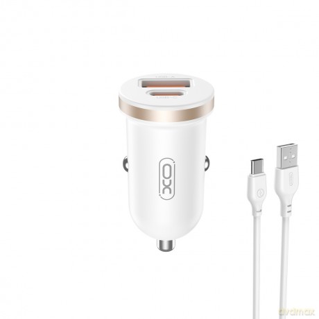XO ładowarka samochodowa CC56 PD 30W QC 1x USB 1x USB-C biała + kabel USB - USB-C