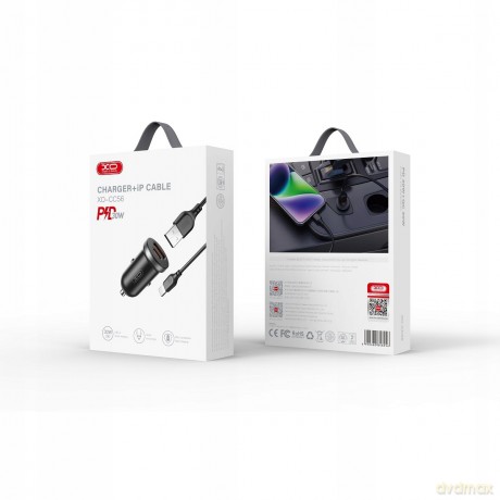 XO ładowarka samochodowa CC56 PD 30W QC 1x USB 1x USB-C czarna + kabel USB - Lightning