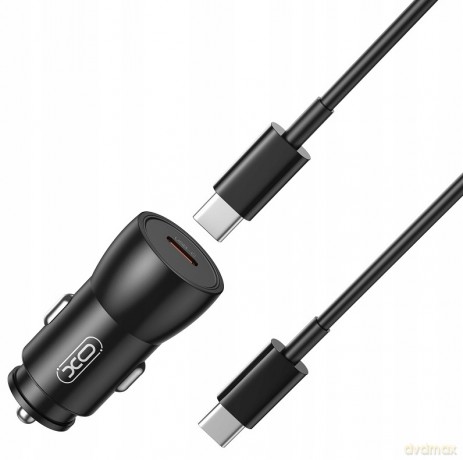 XO ładowarka samochodowa CC57 PD 25W 1x USB-C czarna + kabel USB-C - USB-C