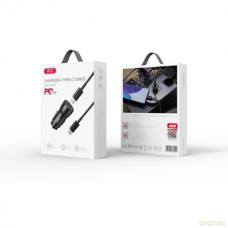 XO ładowarka samochodowa CC57 PD 25W 1x USB-C czarna + kabel USB-C - USB-C