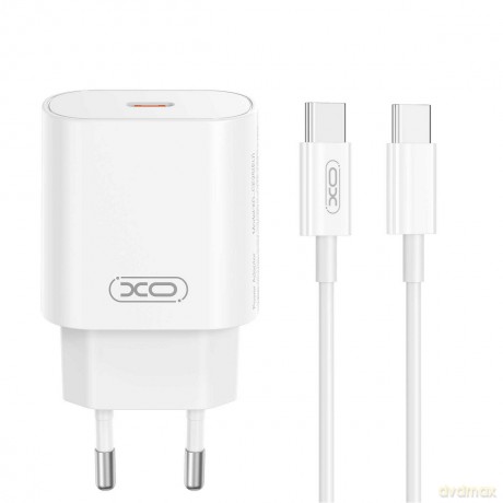 XO ładowarka sieciowa CE25 PD 25W 1x USB-C biała + kabel USB-C - USB-C