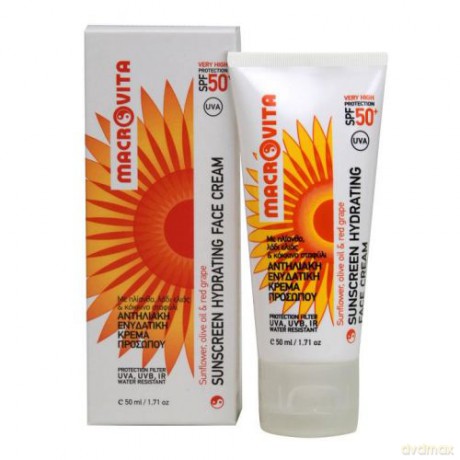 Macrovita sunscreen hydrating face cream spf50+ z bio-słonecznikiem, bio-oliwą z oliwek i bio-czerwonymi winogronami - nawilżający krem brązujący z filtrem do opalania 50ml [KOSMETYKI]