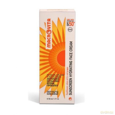Macrovita sunscreen hydrating face cream spf50+ z bio-słonecznikiem, bio-oliwą z oliwek i bio-czerwonymi winogronami - nawilżający krem z filtrem do opalania 50ml [KOSMETYKI]