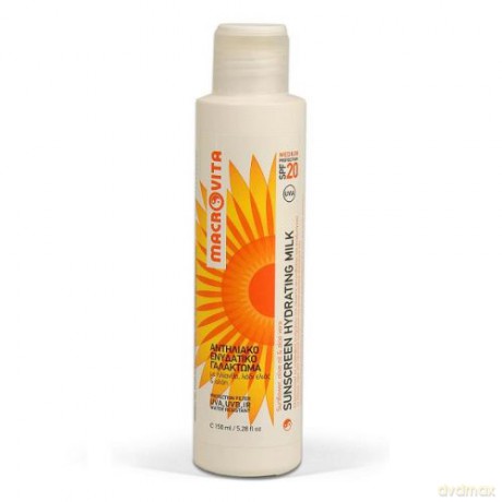 Macrovita sunscreen hydrating milk spf20 z bio-słonecznikiem, bio-oliwą z oliwek i bio-aloesem - nawilżające mleczko do opalania 150ml [KOSMETYKI]