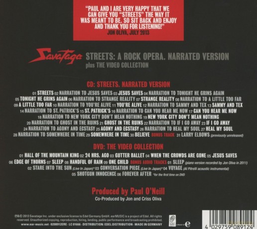 Savatage: Streets A Rock Opera Narrated Versio (digipack) [CD]+[DVD]