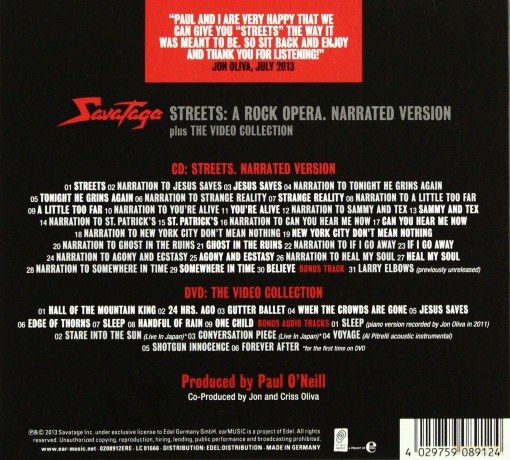 Savatage: Streets A Rock Opera Narrated Versio (digipack) [CD]+[DVD]