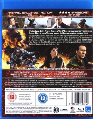 Ghost Rider 2 Spirit of Vengeance [Blu-ray 3D]+[Blu-Ray]