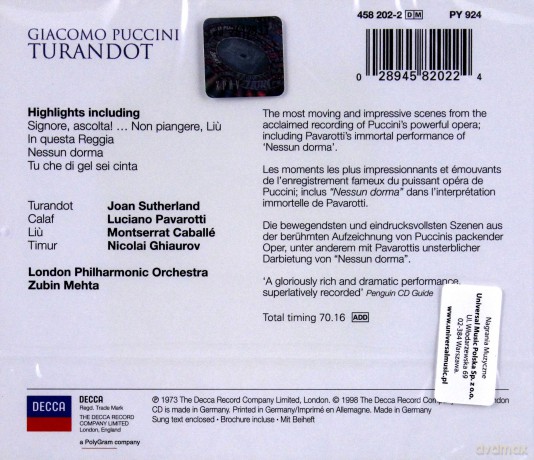 Opera Gala Mehta: Puccini\'turandot\' [CD]