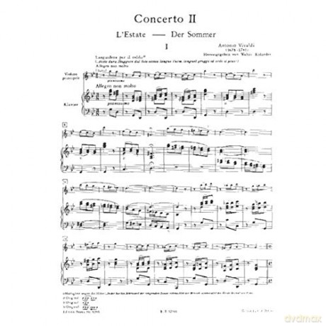 EDITION PETERS VIVALDI ANTONIO - THE FOUR SEASONS OP.8 NO.2 IN G MINOR 'SUMMER' - VIOLIN AND PIANO Classical sheets Violin - Antonio Vivaldi [KSIĄŻKA]