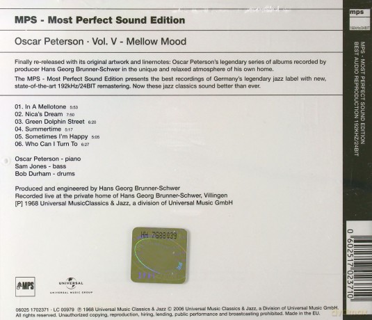 Oscar Peterson: Mellow Mood (Exc. For My Friends Vol.V) [CD]