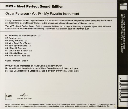 Oscar Peterson: My Favorite Intrument (Exc. Vol. IV) [CD]