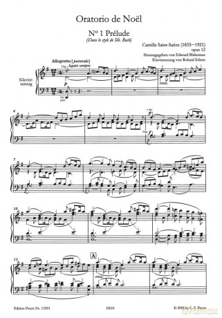 Oratorio de Noël (Christmas Oratorio) Op. 12 (Vocal Score): For Smezatb Soli, Choir, Harp, Organ and Strings, Urtext (Edition Peters) - Camille Saint-Saens [KSIĄŻKA]