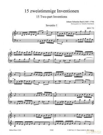 Two-part Inventions BWV 772-786 for Piano: Based on the Autograph Manuscript of 1723, Urtext (Edition Peters) - Johann Sebasti Bach [KSIĄŻKA]