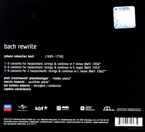 Orzechowski, Masecki, Capella Cracoviensis: Bach Rewrite [CD]