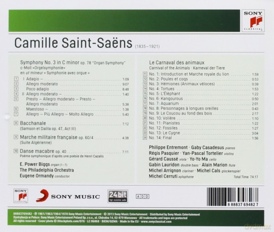 Eugene Ormandy: Saint-Saëns: Organ Symphony; Bacchanale; Danse Macabre; Carnaval Des Animaux [CD]