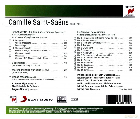 Eugene Ormandy: Saint-Saëns: Organ Symphony; Bacchanale; Danse Macabre; Carnaval Des Animaux [CD]